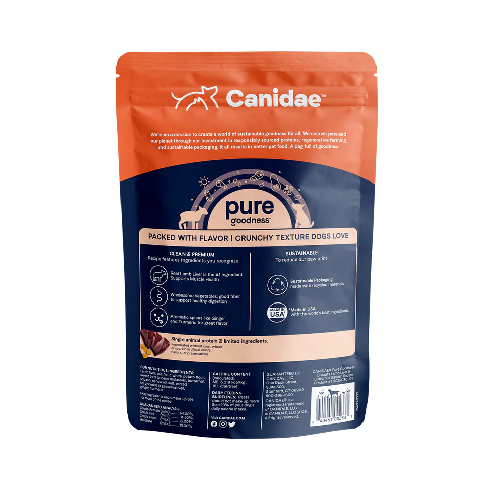 Canidae Pure Grain Free Dog Treat Biscuits - Lamb Liver & Butternut Squash - Image 2