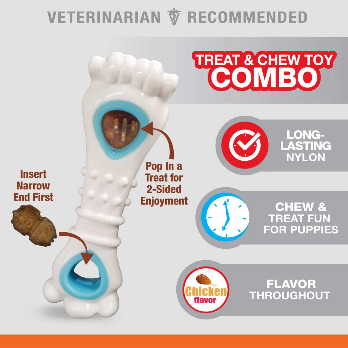 Nylabone Puppy Power Chew Knuckle Bone & Pop-In Puppy Treat Toy Combo Chicken - Image 2