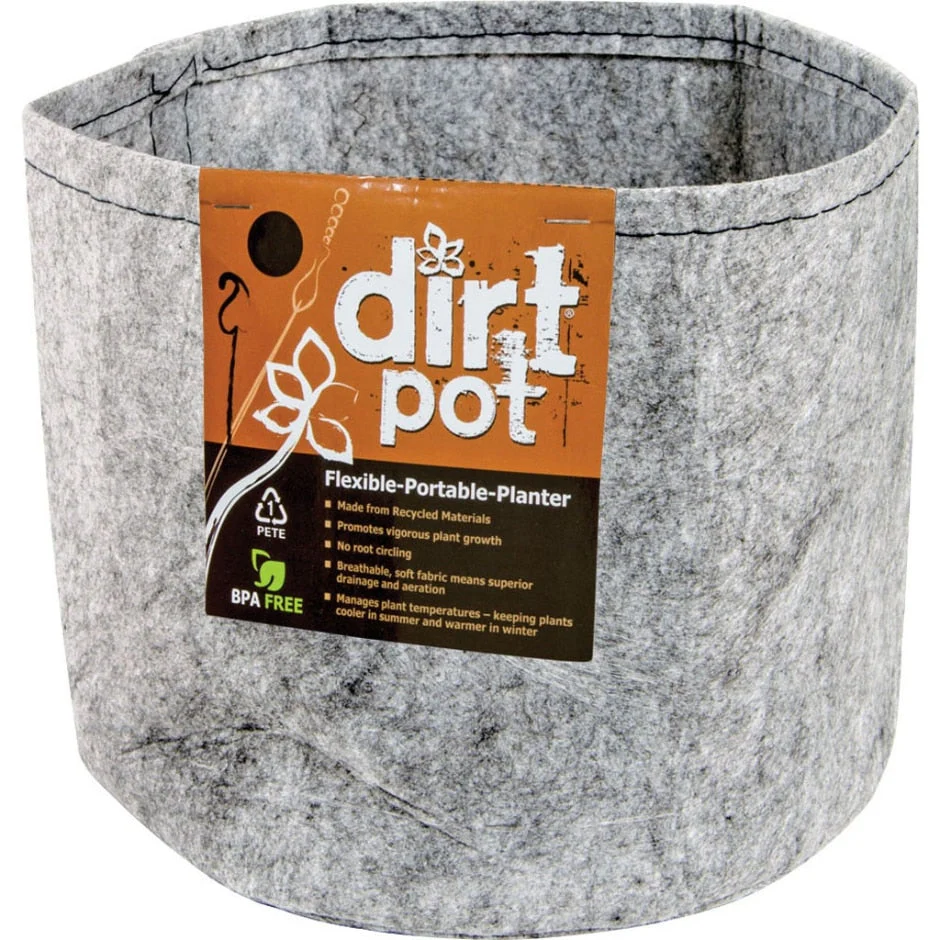 Hydrofarm Dirt Pot Flexible Portable Planter Grey no handles