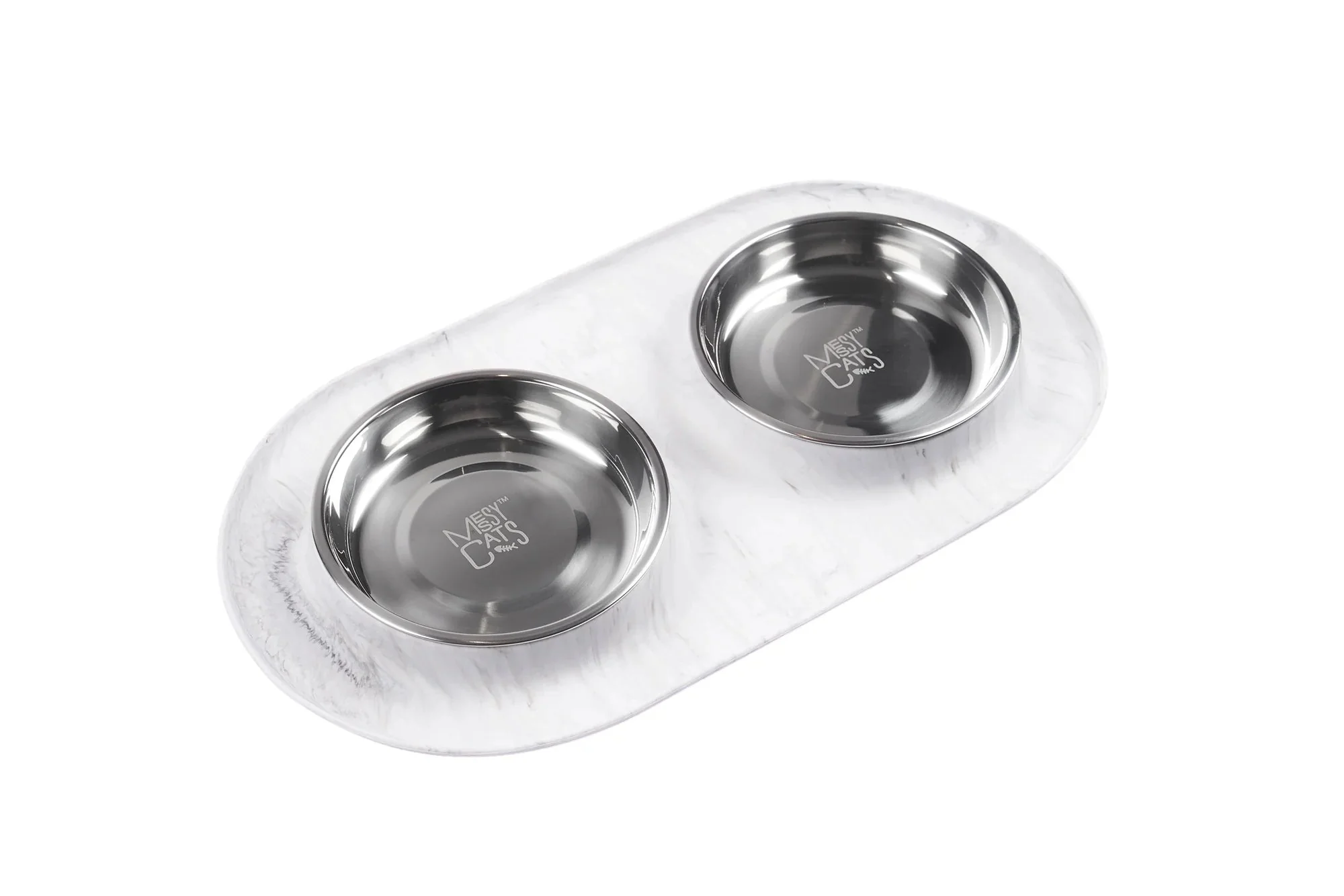 Messy Mutts Double Silicone Cat Feeder with Stainless Saucer Shaped Bowl - Image 2