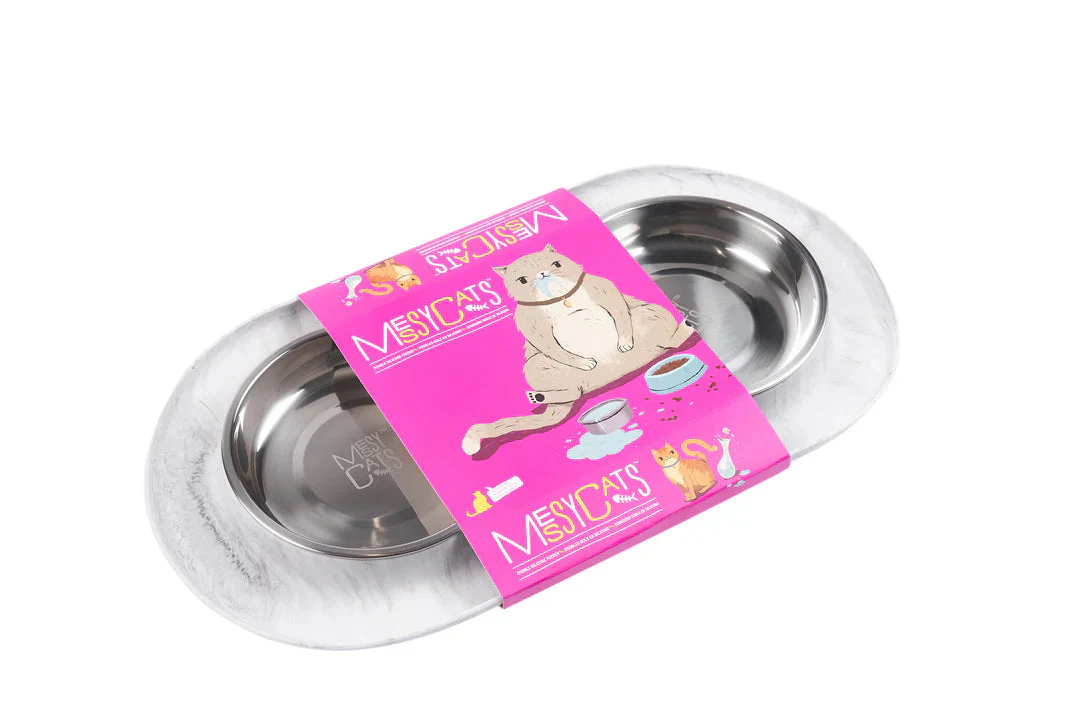 Messy Mutts Double Silicone Cat Feeder with Stainless Saucer Shaped Bowl - Image 3