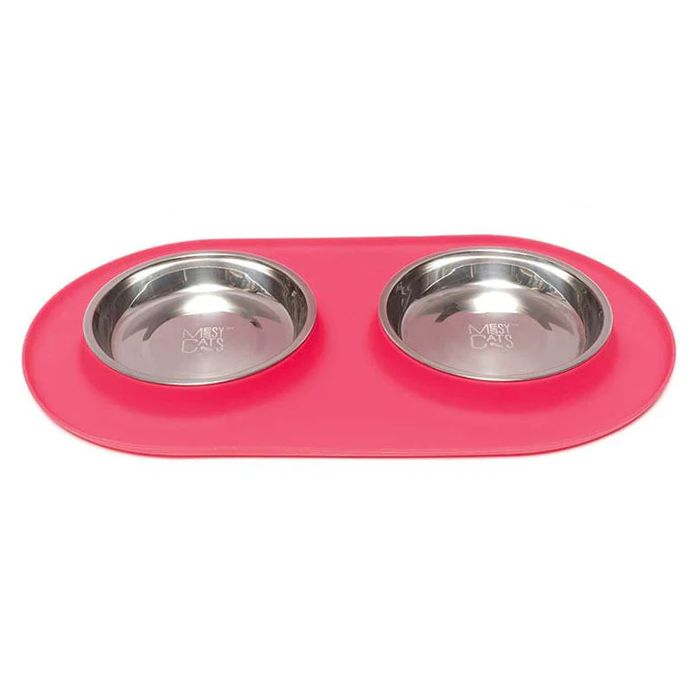 Messy Mutts Double Silicone Cat Feeder with Stainless Saucer Shaped Bowl - Image 4