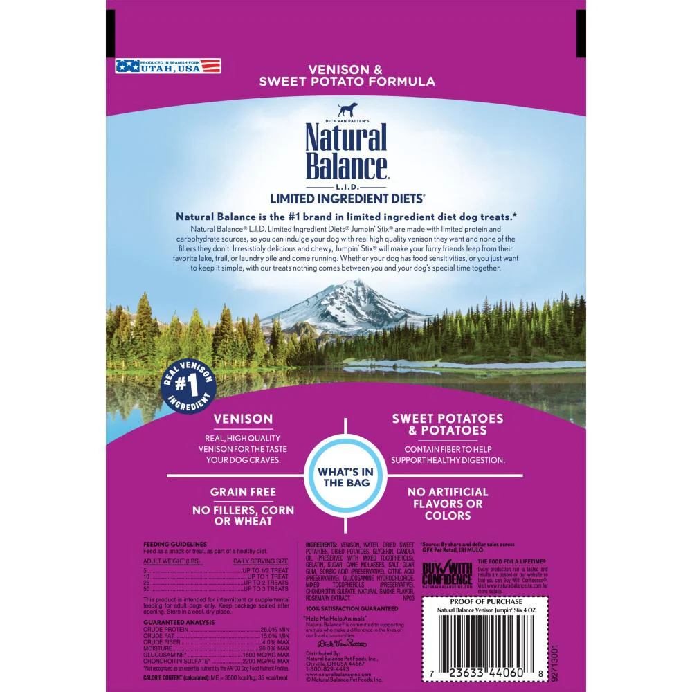 Natural Balance L.I.T. Limited Ingredient Treats Jumpin' Stix Venison & Sweet Potato Formula Dog Treats - Image 2