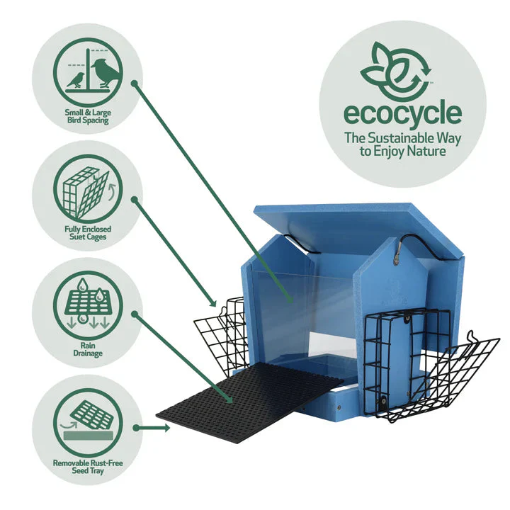 Nature's Way EcoCycle™ Hopper Hangout Recycled Plastic Hopper Bird Feeder w/ Suet Cages - Image 3