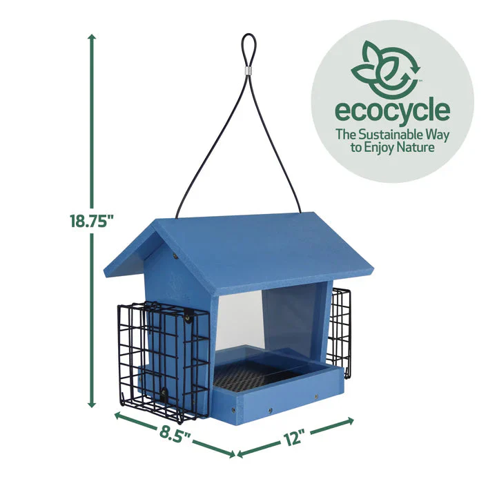 Nature's Way EcoCycle™ Hopper Hangout Recycled Plastic Hopper Bird Feeder w/ Suet Cages - Image 4