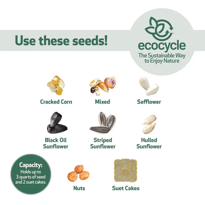 Nature's Way EcoCycle™ Hopper Hangout Recycled Plastic Hopper Bird Feeder w/ Suet Cages - Image 6