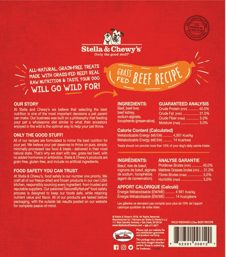 Stella & Chewy's Wild Weenies Grain Free Beef Recipe Freeze Dried Raw Dog Treats - Image 2