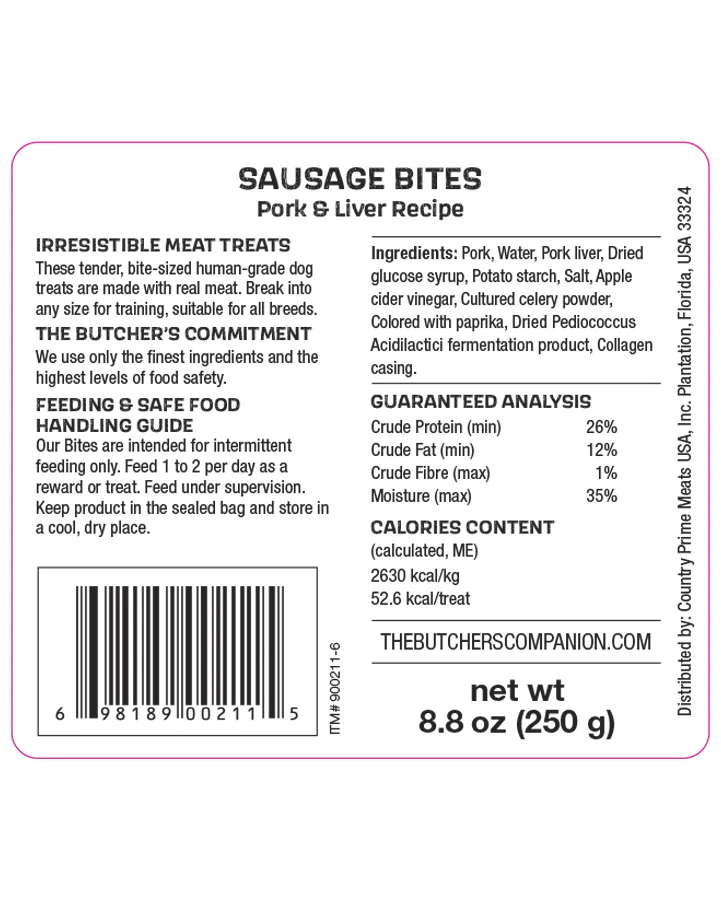 The Butcher's Companion Sausage Bites Pork & Liver Recipe Dog Treats - Image 2