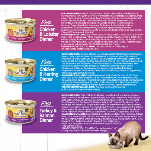 Wellness Complete Health Natural Grain Free Wet Cat Food Variety Pate Recipes Seafoods - Image 2