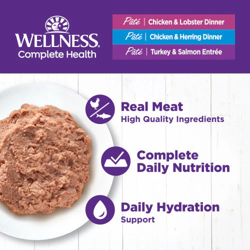 Wellness Complete Health Natural Grain Free Wet Cat Food Variety Pate Recipes Seafoods - Image 3